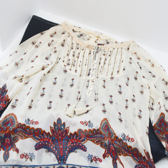 Vanilla Star Tops - Womens Boho Sheer Top Size Large